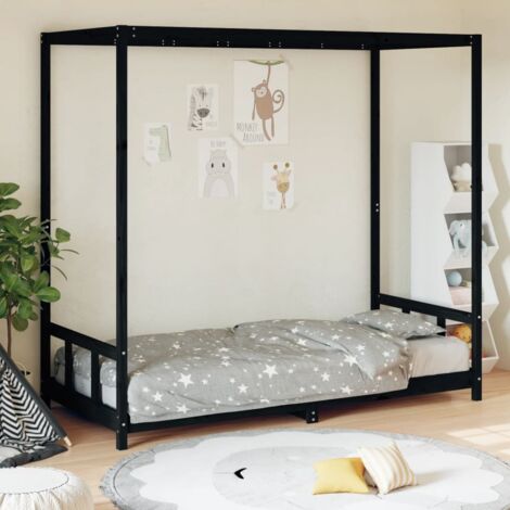 Lit simple pour enfant，Cadre de lit pour enfant，Structure de lit enfants noir 90x200 cm bois de pin massif CIV246293