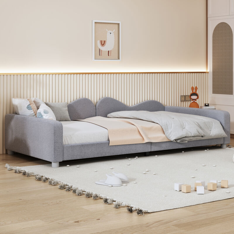 Hauss Spole - Canapé-lit 90 x 200 cm,Lit simple enfant/adulte rembourré, tissu teddy, sans matelas, gris