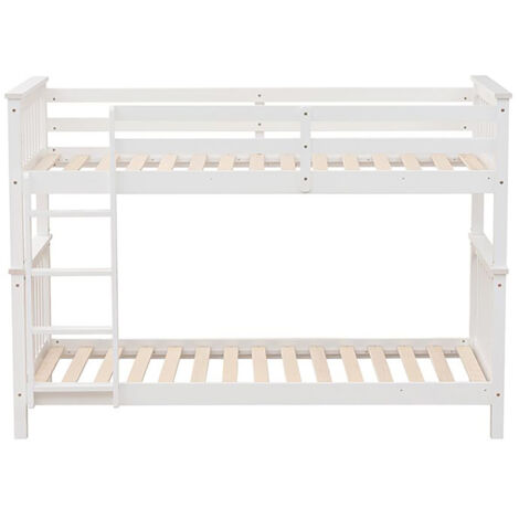 Lit simple superposé avec échelle en bois coloris Blanc  - Longueur 200 x Hauteur 140 x Profondeur 99 cm