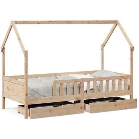 Lit simple，Cadre de lit enfants avec tiroirs sans matelas 90x190 cm bois CFW944698