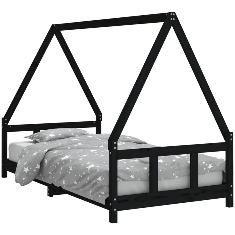 Cadre de lit pour enfants noir 90x190 cm bois de pin massif