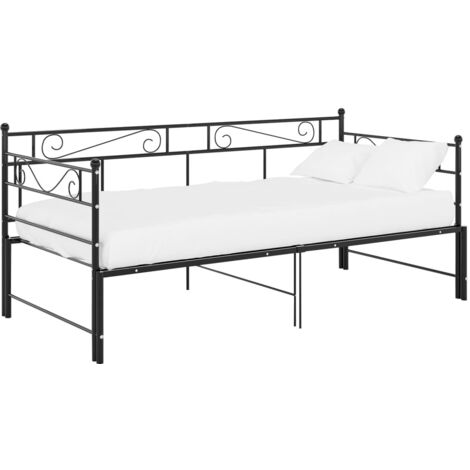 Lit simple，Lit adulte，Cadre de canapé-lit extensible sans matelas Noir Métal 90x200cm CFW3985364