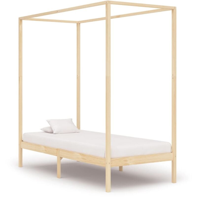 Lit simple，Lit adulte，Cadre de lit à baldaquin Bois de pin massif 100 x 200 cm448412