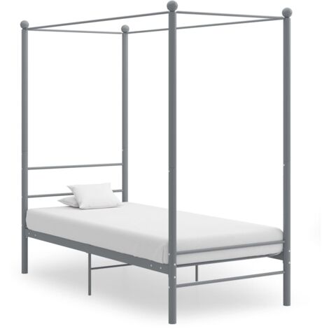 Lit simple，Lit adulte，Cadre de lit à baldaquin Gris Métal 90x200 cm321522
