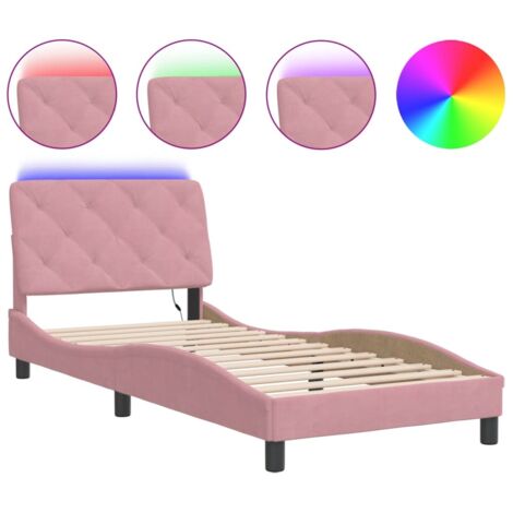 Lit simple，Lit adulte，Cadre de lit avec LED sans matelas rose 90x190 cm velours CFW4111765
