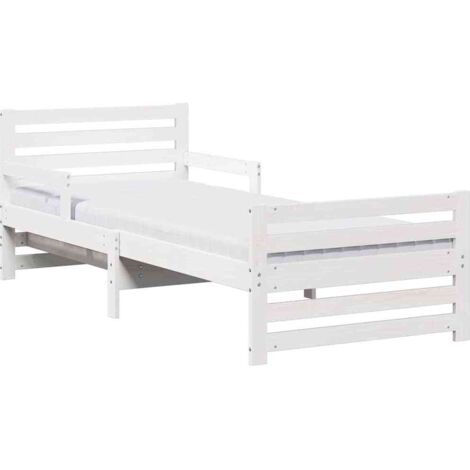 Lit simple，Lit Adulte，Cadre de lit avec matelas Blanc 80 x 200 cm Pin massif CFW346980