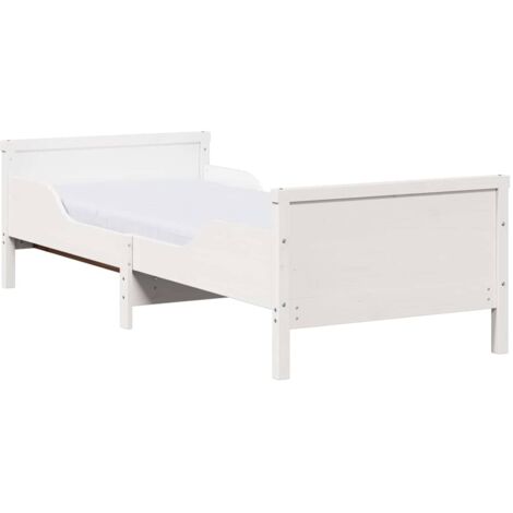 Lit simple，Lit Adulte，Cadre de lit avec matelas Blanc 80 x 200 cm Pin massif CFW991255