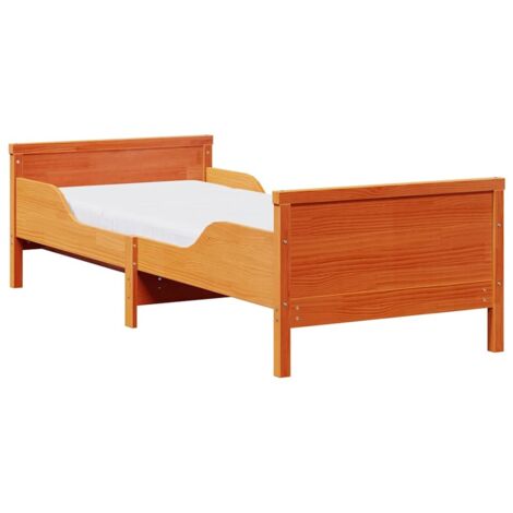 Lit simple，Lit Adulte，Cadre de lit avec matelas Brun cire 80 x 200 cm Pin massif CFW134956
