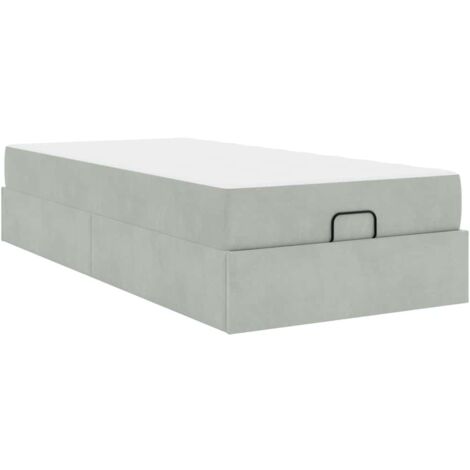 Lit simple，Lit adulte，Cadre de lit avec matelas Gris clair 80 x 200 cm Velours CFW8448460