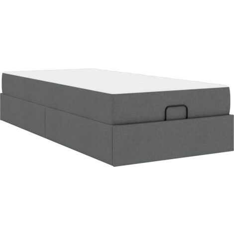 Lit simple，Lit adulte，Cadre de lit avec matelas Gris foncé 80 x 200 cm tissu CFW2042157