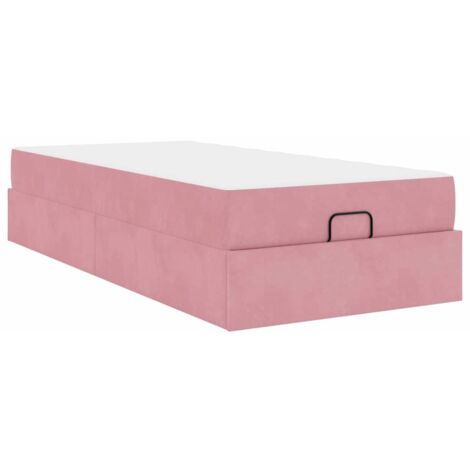 Lit simple，Lit adulte，Cadre de lit avec matelas Rose 80 x 200 cm Velours CFW3812250