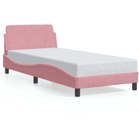 Lit simple，Lit adulte，Cadre de lit avec tête de lit Dover rose 90x190 cm velours CFW3516811