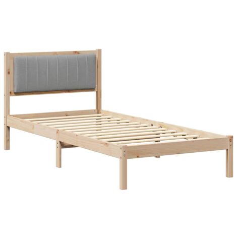 Lit simple，Lit Adulte，Cadre de lit avec tête de lit rembourrée Gris clair 90 x 190 cm CFW174491
