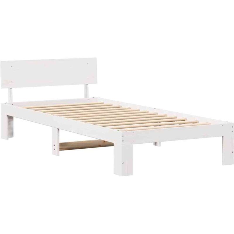 Lit simple，Lit adulte，Cadre de lit Blanc 90 x 200 cm Bois de pin massif CFW1853832