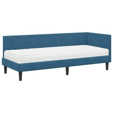 Lit simple，Lit adulte，Cadre de lit d'angle avec matelas Bleu 80 x 200 cm Velours CFW1456919