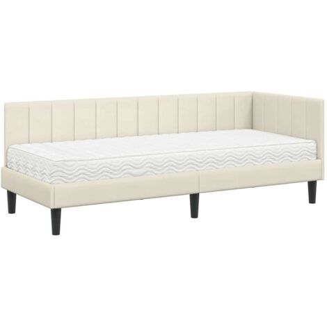 Lit simple，Lit adulte，Cadre de lit d'angle avec matelas Crème 80 x 200 cm Velours CFW9314957