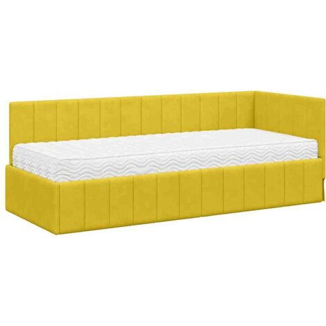 Lit simple，Lit adulte，Cadre de lit d'angle avec matelas Jaune 80 x 200 cm Velours CFW7504193