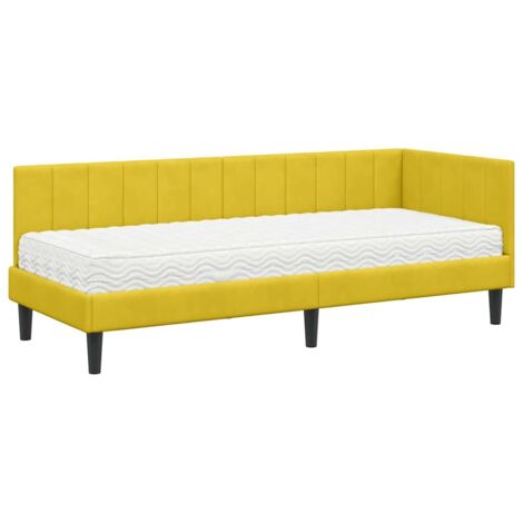 Lit simple，Lit adulte，Cadre de lit d'angle avec matelas Jaune 80 x 200 cm Velours CFW8398099