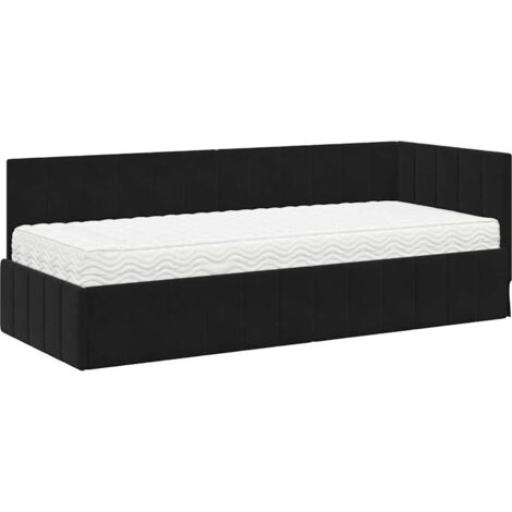 Lit simple，Lit adulte，Cadre de lit d'angle avec matelas Noir 80 x 200 cm Velours CFW1970978