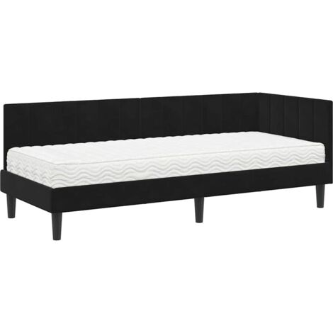Lit simple，Lit adulte，Cadre de lit d'angle avec matelas Noir 80 x 200 cm Velours CFW7801576