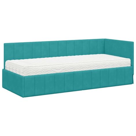 Lit simple，Lit adulte，Cadre de lit d'angle avec matelas Turquoise 80 x 200 cm Velours CFW5234734