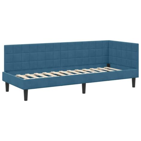 Lit simple，Lit adulte，Cadre de lit d'angle avec tête de lit Bleu 80 x 200 cm Velours CFW5208657