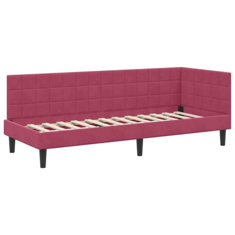 Lit simple，Lit adulte，Cadre de lit d'angle Rouge bordeaux 80 x 200 cm Velours CFW2197717