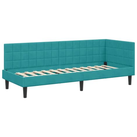 Lit simple，Lit adulte，Cadre de lit d'angle Turquoise 80 x 200 cm Velours CFW2216771