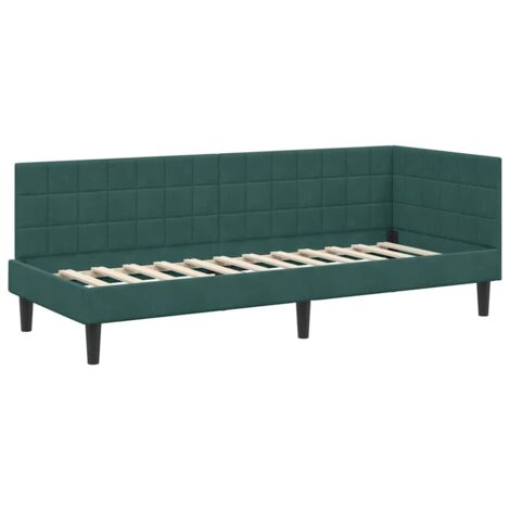 Lit simple，Lit adulte，Cadre de lit d'angle Vert foncé 80 x 200 cm Velours CFW4248672