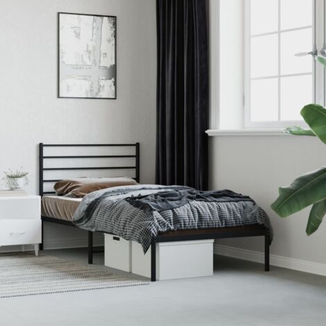 Lit simple，Lit adulte，Cadre de lit métal avec tête de lit noir 90x190 cm952724