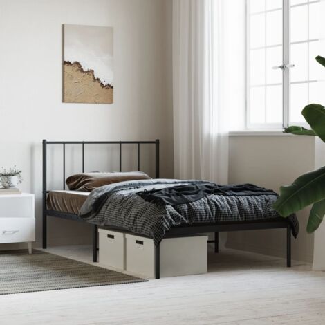 Lit simple，Lit adulte，Cadre de lit métal avec tête de lit noir 90x200 cm834483