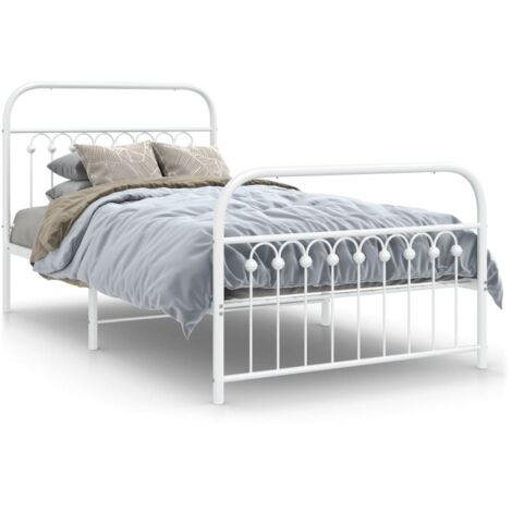 Lit simple，Lit adulte，Cadre de lit métal sans matelas et pied de lit blanc 100x200 cm CFW2371657