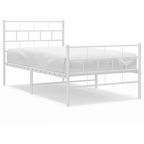 Lit simple，Lit adulte，Cadre de lit métal sans matelas et pied de lit blanc 100x200 cm CFW3308791