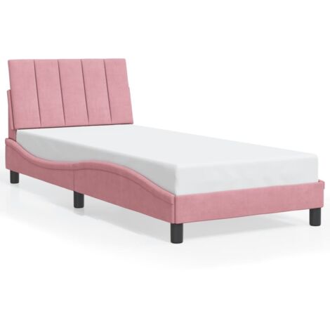 Lit simple，Lit adulte，Cadre de lit sans matelas Hanko rose 90x190 cm velours CFW1793223