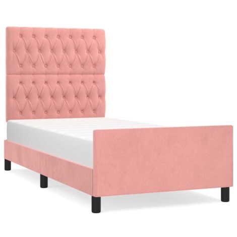 Lit simple，Lit adulte，Cadre de lit sans matelas rose 90x190 cm velours CFW1213155