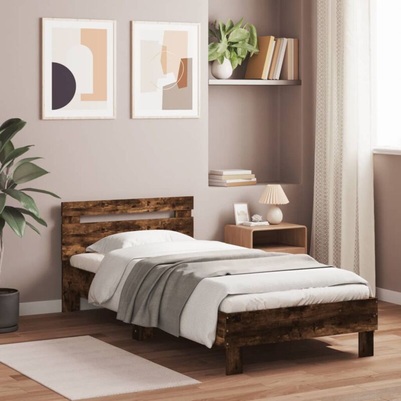 Lit simple,Lit adulte,Cadre de lit tête de lit chêne fumé 90x190 cm bois ingénierie CDS16188 CFW696085