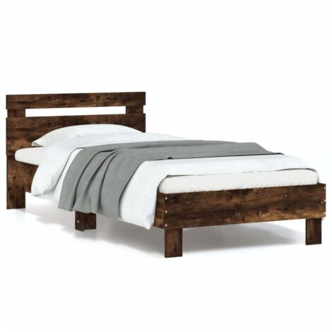 Lit simple，Lit adulte，Cadre de lit tête de lit et lumières LED chêne fumé 90x200 cm CDS76986 CFW973964