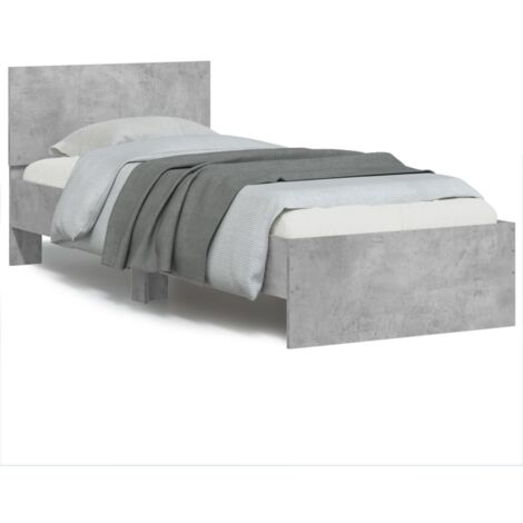 Lit simple，Lit adulte，Cadre de lit tête de lit et lumières LED gris béton 90x200 cm CDS12994 CFW500188