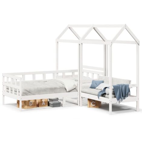 Lit simple，Lit adulte，Ensemble de lit de jour avec toit 80x200 cm bois de pin massif CFW2684808