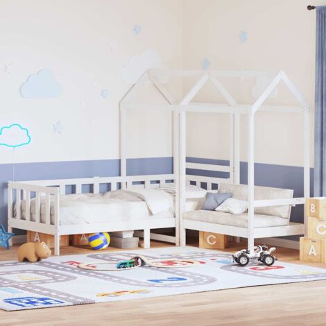 Lit simple，Lit adulte，Ensemble de lit de jour et de banc et toit sans matelas blanc CFW3233139