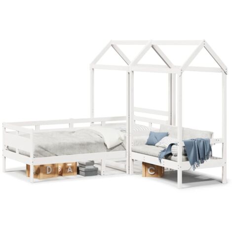 Lit simple，Lit adulte，Ensemble de lit de jour et de banc et toit sans matelas blanc CFW5615983