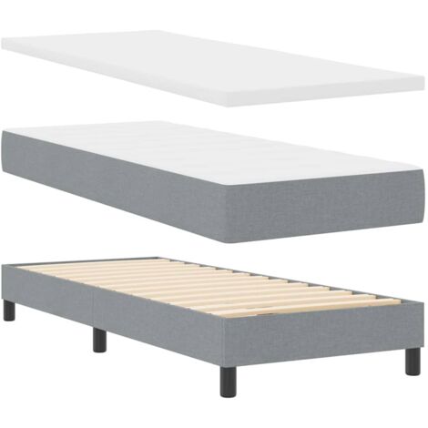 Lit simple，Lit adulte，Lit à ressorts avec matelas, gris clair, 80 x 200 cm, tissu