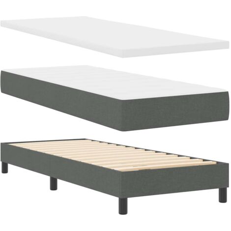 Lit simple，Lit adulte，Lit à ressorts avec matelas – gris foncé, 80 x 200 cm, tissu.