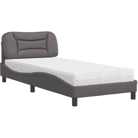 Lit simple,Lit adulte,Lit avec matelas gris 90x190 cm similicuir CFW59787
