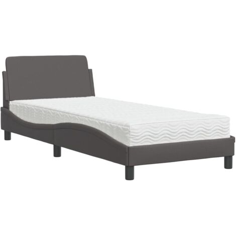 Lit simple,Lit adulte,Lit avec matelas gris 90x190 cm similicuir CFW98258