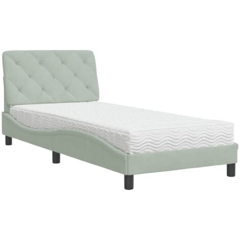 Lit simple，Lit adulte，Lit avec matelas gris clair 90x190 cm velours CFW72340