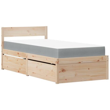 Lit simple，Lit adulte，Lit avec tiroirs et matelas 90x190 cm bois massif de pin CFW21441