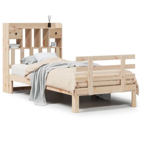 Lit simple，Lit adulte，Lit bibliothèque sans matelas 100x200 cm bois massif de pin CFW276482