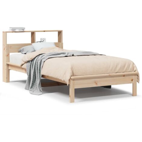 Lit simple，Lit adulte，Lit bibliothèque sans matelas 100x200 cm bois massif de pin CFW41117