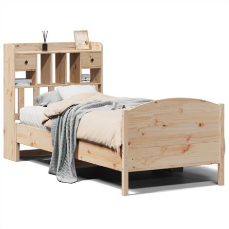 Lit simple，Lit adulte，Lit bibliothèque sans matelas 100x200 cm bois massif de pin CFW458774